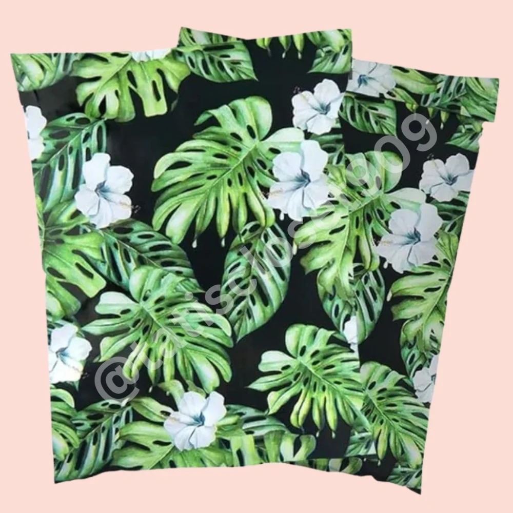 20 Pack Floral Poly Mailers -Green Leaf Size 10x13